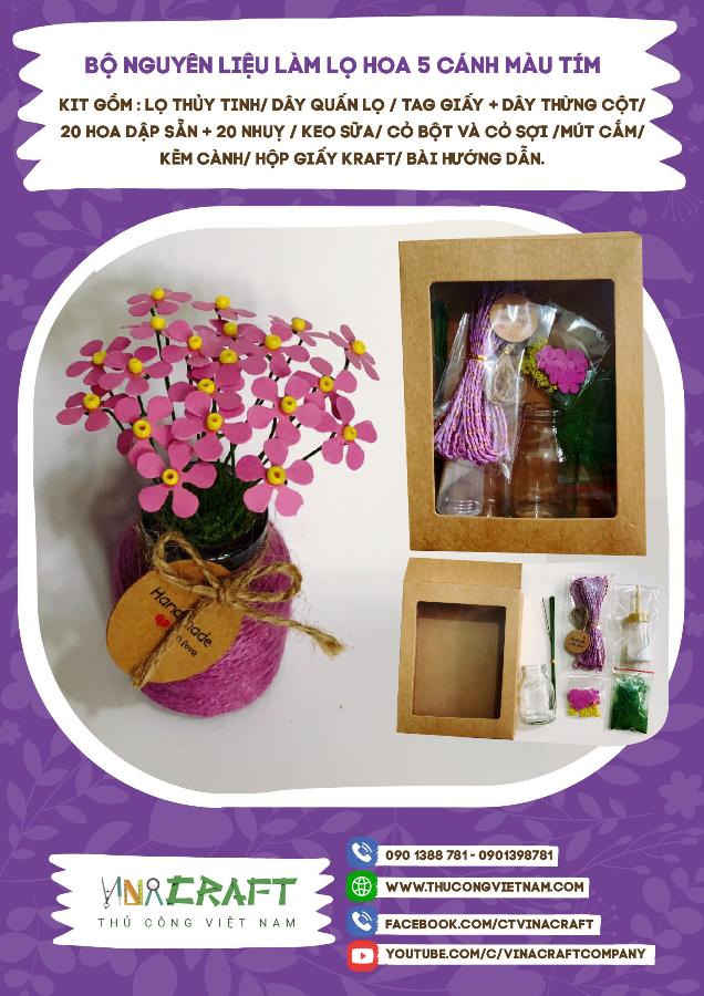 Bộ nguyên liệu lọ hoa 5 cánh tím